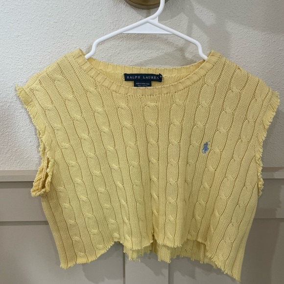 Vintage Ralph Lauren Y2K Butter Yellow Cropped Knit Sweater Vest - Picture 1 of 5